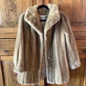 Vintage Dubrowsky & Perlbinder Faux Fur 3/4 length coat 12-14/L 23" pit to pit